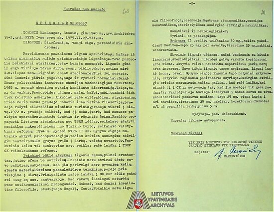 Mindaugo Tomonio ligos istorijos epikrizė (1975 m. liepos 24 d.)