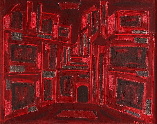 Aloyzas Stasiulevičius, „Vilniaus getas“, (1970, drobė, akrilas, koliažas).