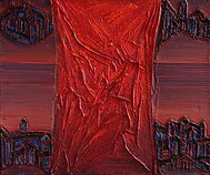 Aloyzas Stasiulevičius „Variacijos Vilniaus tema (Brolio atminimui)“, (2009, drobė, aliejus, koliažas)