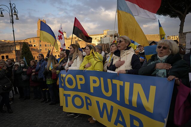 Protestas Italijoje prieš Rusijos invaziją į Ukrainą