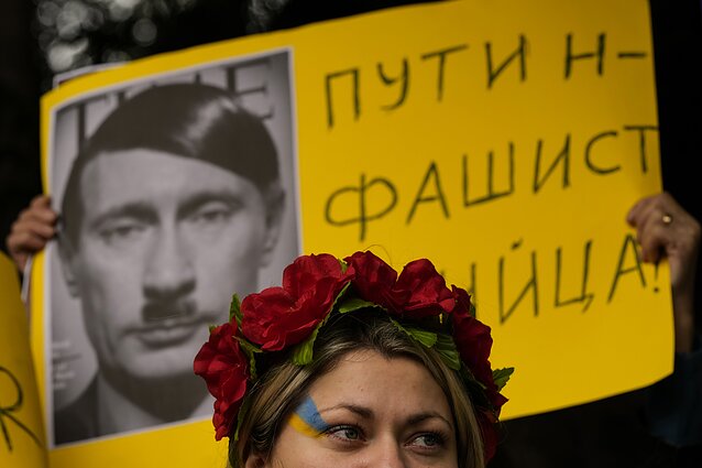 Ukrainiečių protestas Libane prieš Rusijos vykdomą karą 