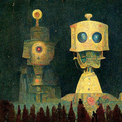 „Midjourney AI“ sukurti roboto portretai M. K. Čiurlionio stiliumi