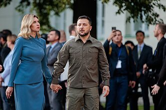 Ukrainos prezidentas Volodymyras Zelenskis, jo sutuoktinė Olena Zelenska