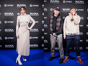 M.A.M.A. nominantų paskelbimo ceremonijos akimirka - „Kamanių šilelio“ dainininkė Kamilė Gudmonaitė ir „Despotin Fam“