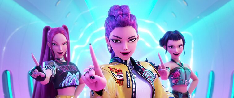 „KPop Demon Hunters“ narės Mira (May Hong), Rumi (Arden Cho), Zoey (Ji-Young Yoo)