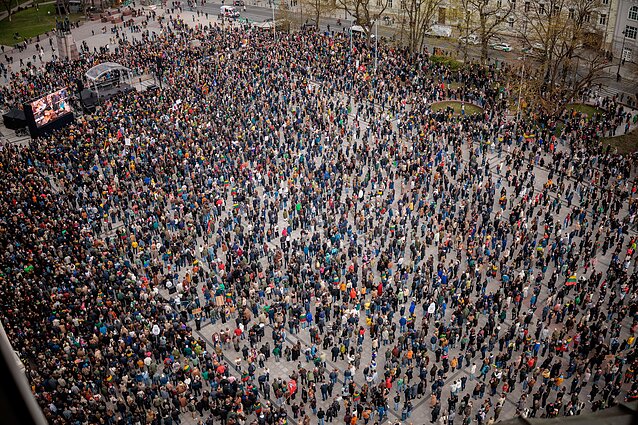 Hands Off Free Speech protest at Cathedral Square in Vilnius.