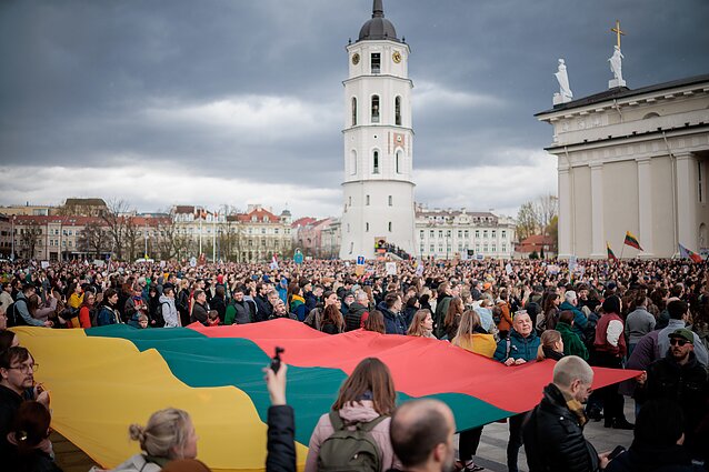 Hands Off Free Speech protest at Cathedral Square in Vilnius.