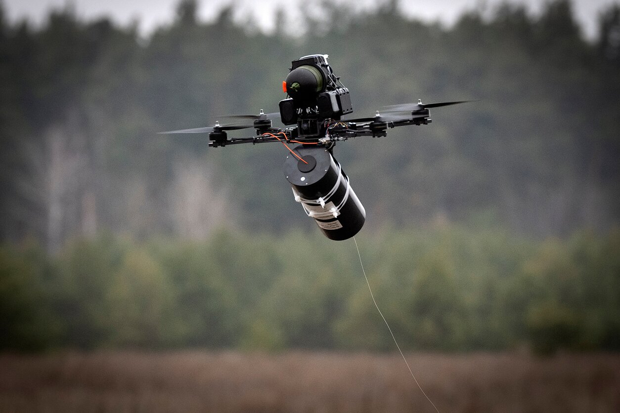 A Ukrainian fiber-optic FPV drone. A Ukrainian fiber-optic FPV drone.