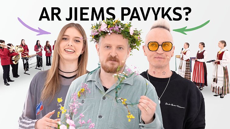 Įžymybės atlieka Dainų šventės dalyvių užduotis