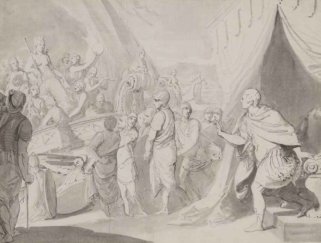 Pranciškus Smuglevičius (1745–1807). „Antonijaus ir Kleopatros susitikimas Tarse“. 1772.  Popierius, tušas