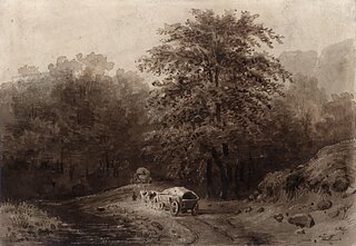 Albertas Žametas (1821–1876). „Kelias pamiškėje“. Popierius, sepija